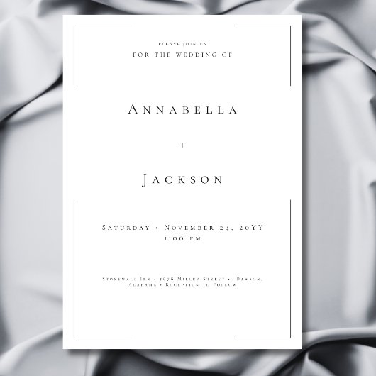 Invitation Typographie minimale Mariage noir et blanc