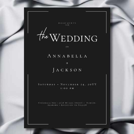 Invitation Typographie minimale Mariage noir et blanc