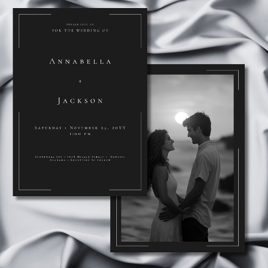 Invitation Typographie minimale Mariage photo noir et blanc