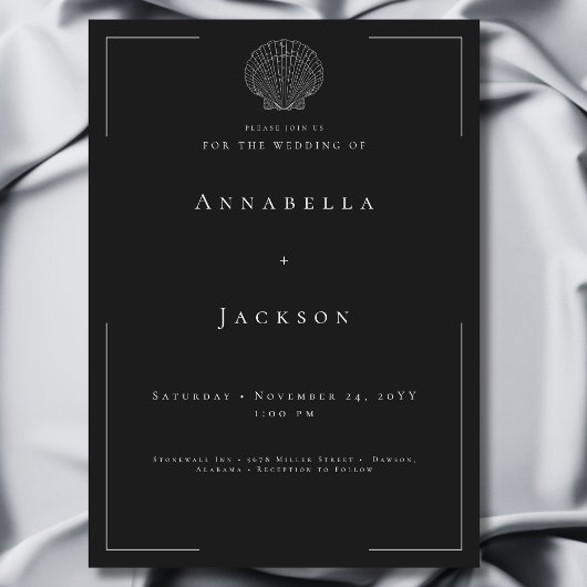 Invitation Typographie minimale Mariage Shell noir et blanc