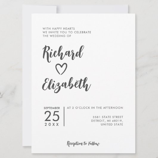 Invitation Typographie minimale Nettoyer le Mariage moderne (Devant)