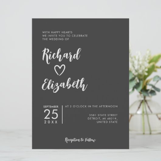 Invitation Typographie minimale Nettoyer Mariage moderne fonc (Debout devant)