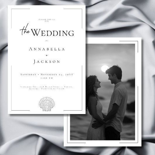 Invitation Typographie minimale Photo de coquillage noir et b