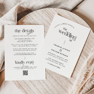 Invitation Typographie minimale Rétro Qr Code Mariage
