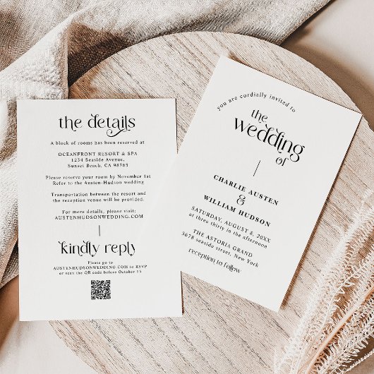 Invitation Typographie minimale Rétro Qr Code Mariage