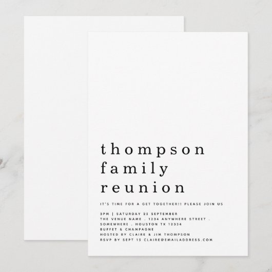 Invitation Typographie minimaliste Famille Réunion (Devant / Derrière)
