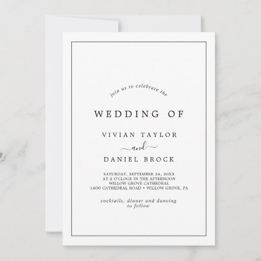 Invitation Typographie Minimaliste Le Mariage De (Devant)