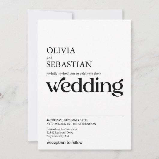 Invitation Typographie minimaliste moderne Mariage blanc (Devant)