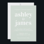 Invitation Typographie minimaliste moderne Mariage vert Paste<br><div class="desc">Une invitation de mariage minimaliste, moderne et élégante présente une typographie blanche et élégante sur un arrière - plan vert laiteux. Ajoutez simplement les détails de votre mariage. Conçu exclusivement pour vous par Happy Dolphin Studio. Si vous avez besoin d'aide ou de produits correspondants, veuillez nous contacter par l'intermédiaire de...</div>