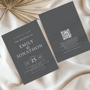 Invitation Typographie minimaliste QR Code Mariage Gris