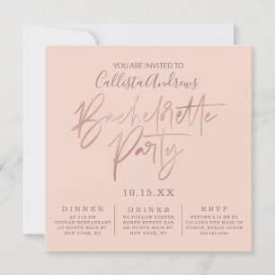 Invitation Typographie minimaliste rose or Bachelorette