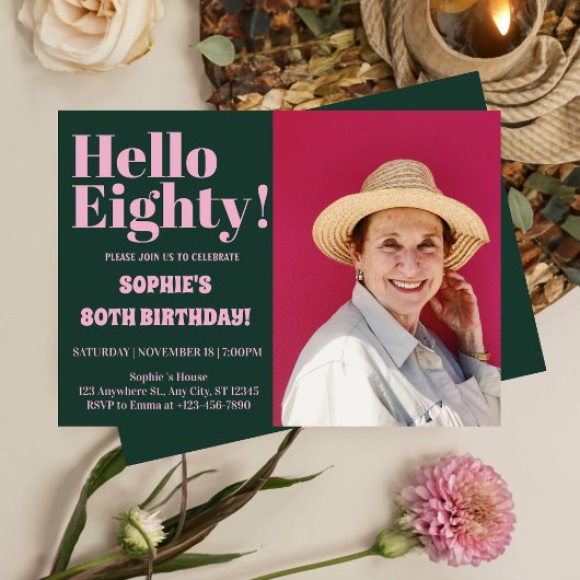 Invitation Typographie moderne 80e anniversaire fête de la ph