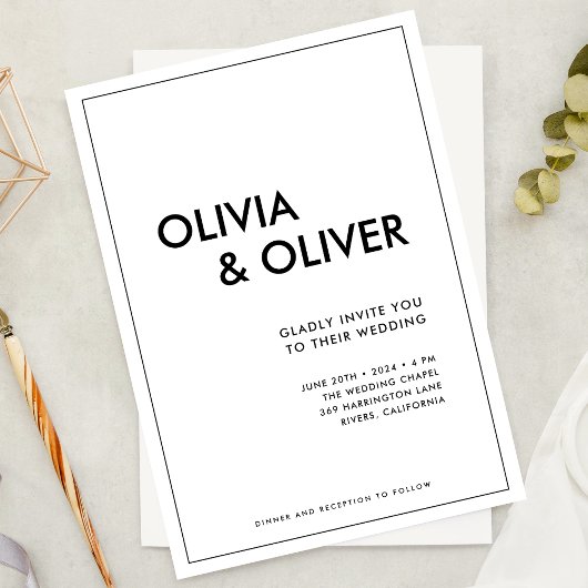 Invitation Typographie moderne Abstraite noir et blanc