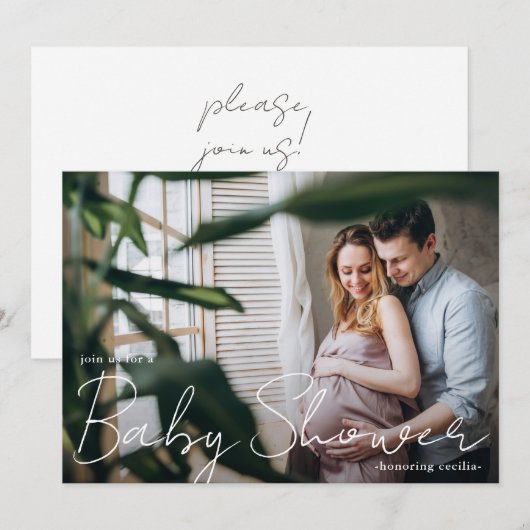 Invitation Typographie moderne avec Baby shower photo (Devant / Derrière)