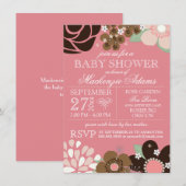 Invitation Typographie moderne Baby shower floral rose Brown (Devant / Derrière)