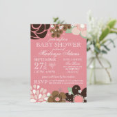 Invitation Typographie moderne Baby shower floral rose Brown (Debout devant)