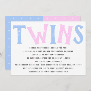 Invitation Typographie moderne Baby shower jumeaux garçon & f