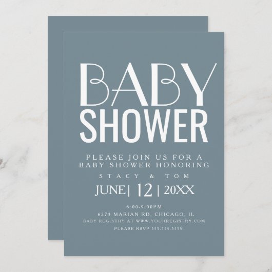 Invitation Typographie moderne Baby shower Plante simple en c (Devant / Derrière)