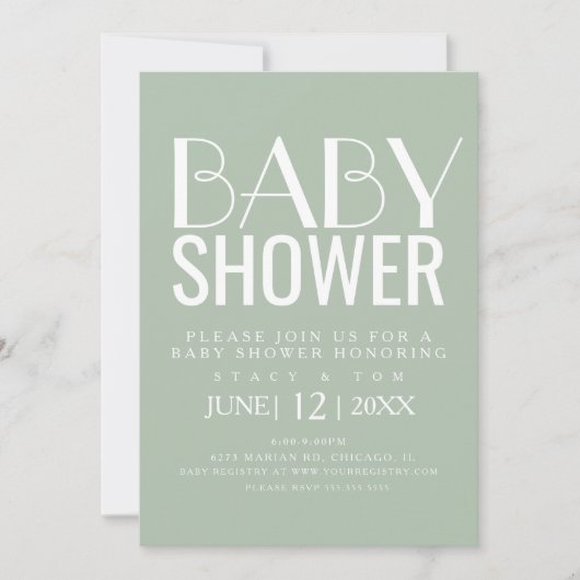 Invitation Typographie moderne Baby shower Plante simple en c (Devant)
