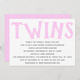 Invitation Typographie moderne Baby shower Twin Girls