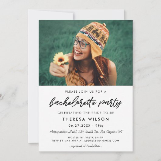 Invitation Typographie moderne Bachelorette (Devant)