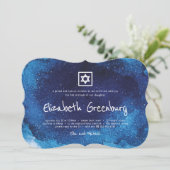 Invitation Typographie moderne Bat mitzvah d'aquarelle bleu (Debout devant)