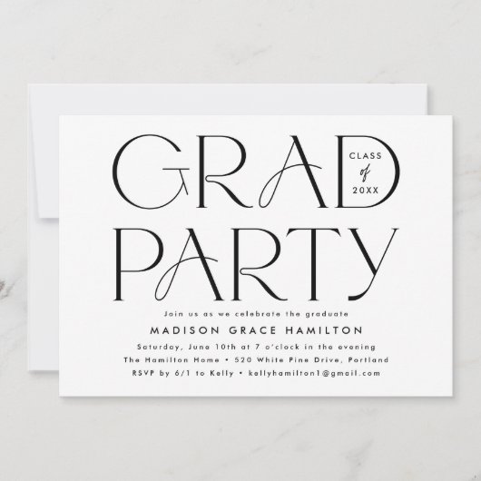Invitation Typographie moderne Black and White Graduation Par (Devant)