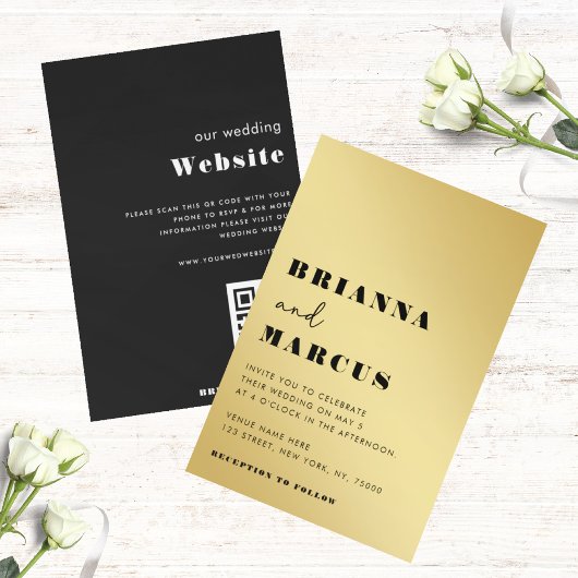 Invitation Typographie moderne Black Bold Code QR Mariage