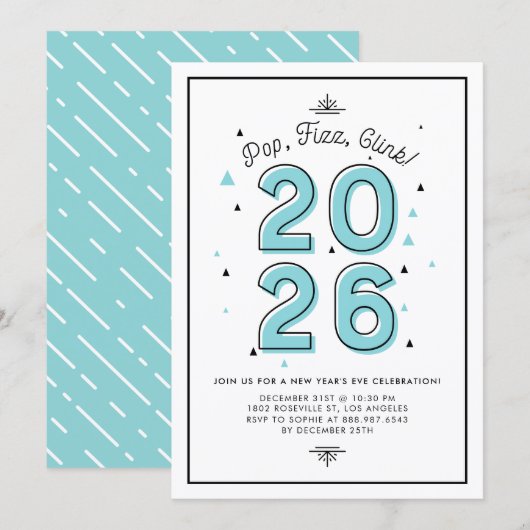 Invitation Typographie moderne bleue 2022 Soirée du Nouvel An (Devant / Derrière)