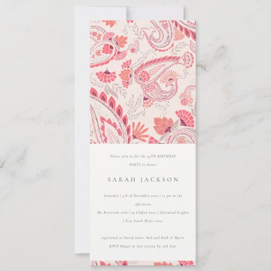 Invitation Typographie moderne Blush Paisley N'importe quel â (Devant)
