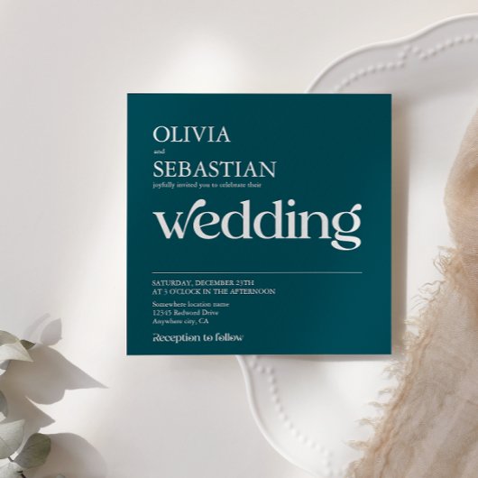 Invitation Typographie moderne Carré profond Mariage photo