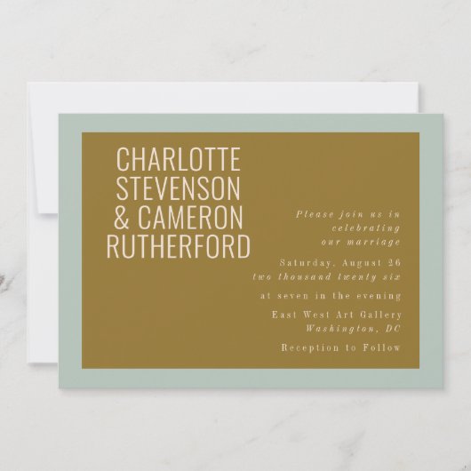 Invitation Typographie moderne chic Mariage bleu et olive (Devant)