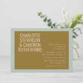 Invitation Typographie moderne chic Mariage bleu et olive (Debout devant)