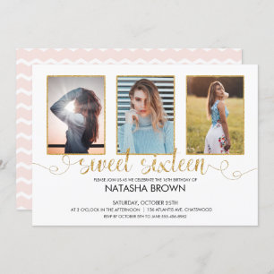 Invitation Typographie moderne chic Sweet 16 Gold Party Photo