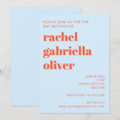 Invitation Typographie Moderne Cool Bleu Orange Bar Mitzvah (Devant / Derrière)