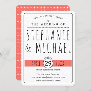 Invitation Typographie moderne corail mariage vivant arrondi