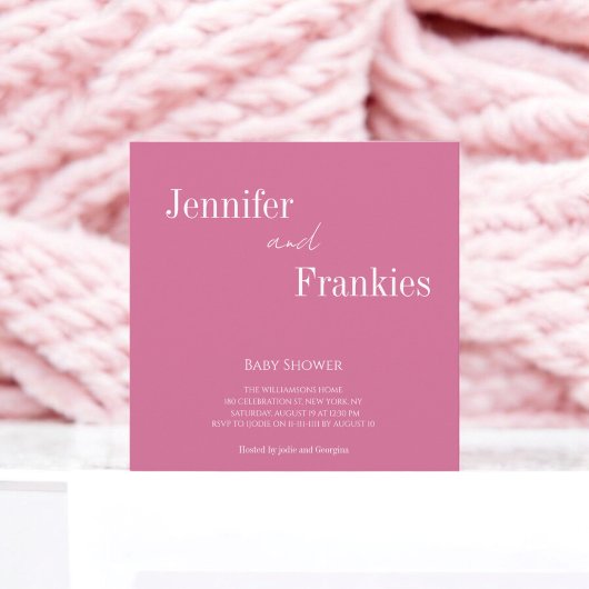 Invitation Typographie moderne couples baby shower rose
