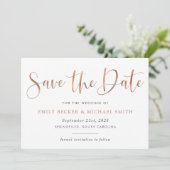 Invitation Typographie moderne Cuivre Blush Foil Enregistrer (Debout devant)