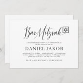 Invitation Typographie moderne de Bar Mitzvah Script classiqu (Devant / Derrière)