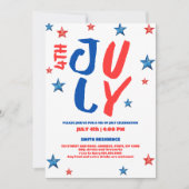 Invitation Typographie moderne de l'aquarelle rouge 4 juillet (Devant)