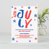 Invitation Typographie moderne de l'aquarelle rouge 4 juillet (Debout devant)