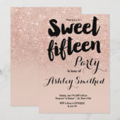 Invitation Typographie moderne de paillettes de rose doré fau (Devant / Derrière)