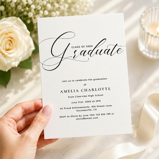 Invitation Typographie moderne de script noir pour fête de re