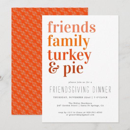 Invitation Typographie Moderne | Dîner de Thanksgiving (Devant / Derrière)