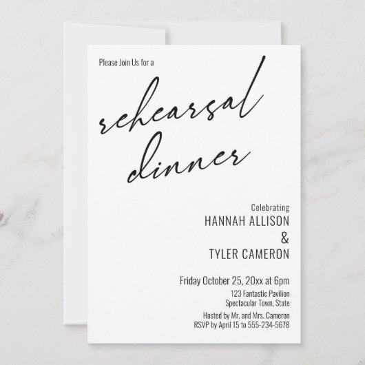 Invitation Typographie moderne Dîner simple de répétition (Devant)