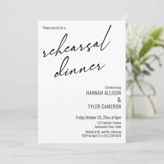 Invitation Typographie moderne Dîner simple de répétition (Debout devant)