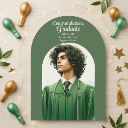 Invitation Typographie Moderne Diplômé Arche Minimaliste Vert