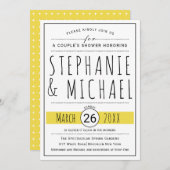 Invitation Typographie moderne douche mariage jaune (Devant / Derrière)