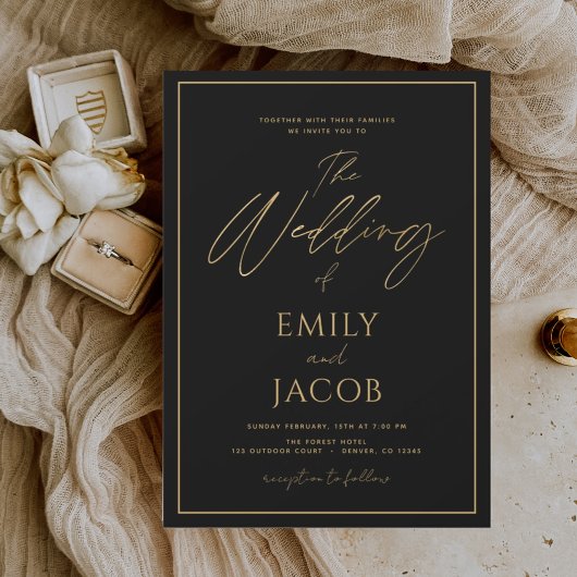 Invitation Typographie moderne du Mariage d'or noir