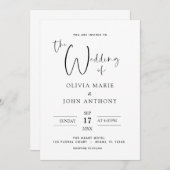 Invitation Typographie moderne du Mariage noir blanc (Devant / Derrière)